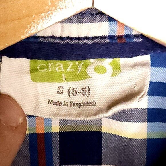 Crazy 8 Boys Blue Red Plaid Short Sleeve Button Down 5-6 - Picture 4 of 5